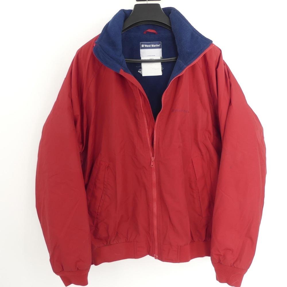 West Marine Jacket Men's XL Red Blue Lined Full Zip Nylon Outdoor Sailing Coat